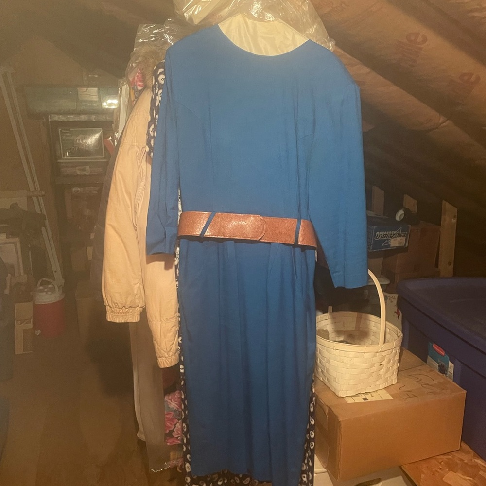 Blue Sheath Dress with 3/4 Dolman Sleeves for Work